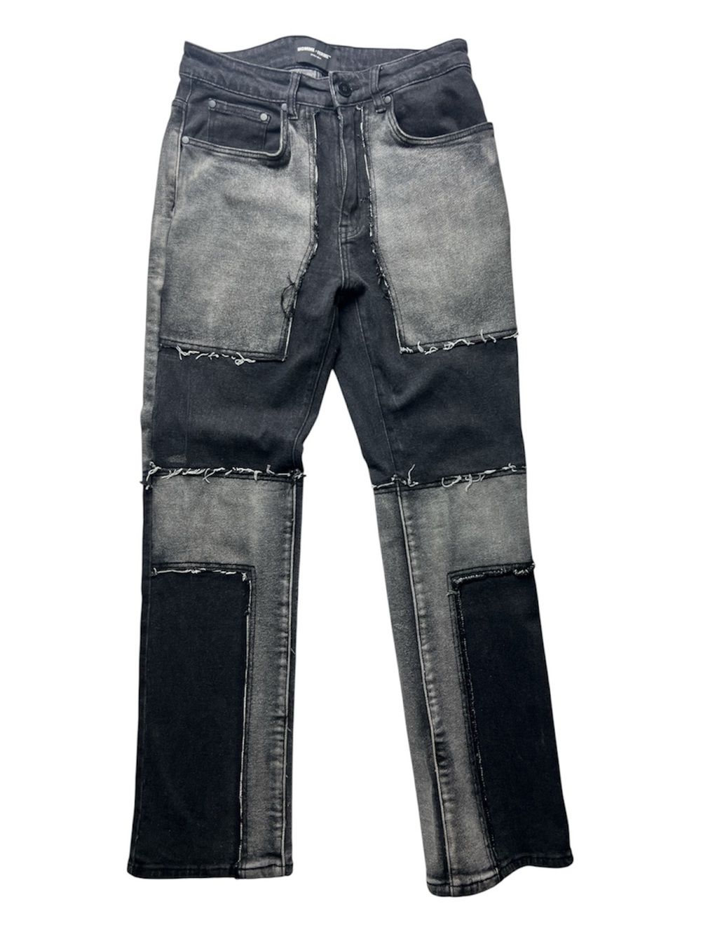 Men's Two-Tone Black and Gray Straight Jeans with Patchwork